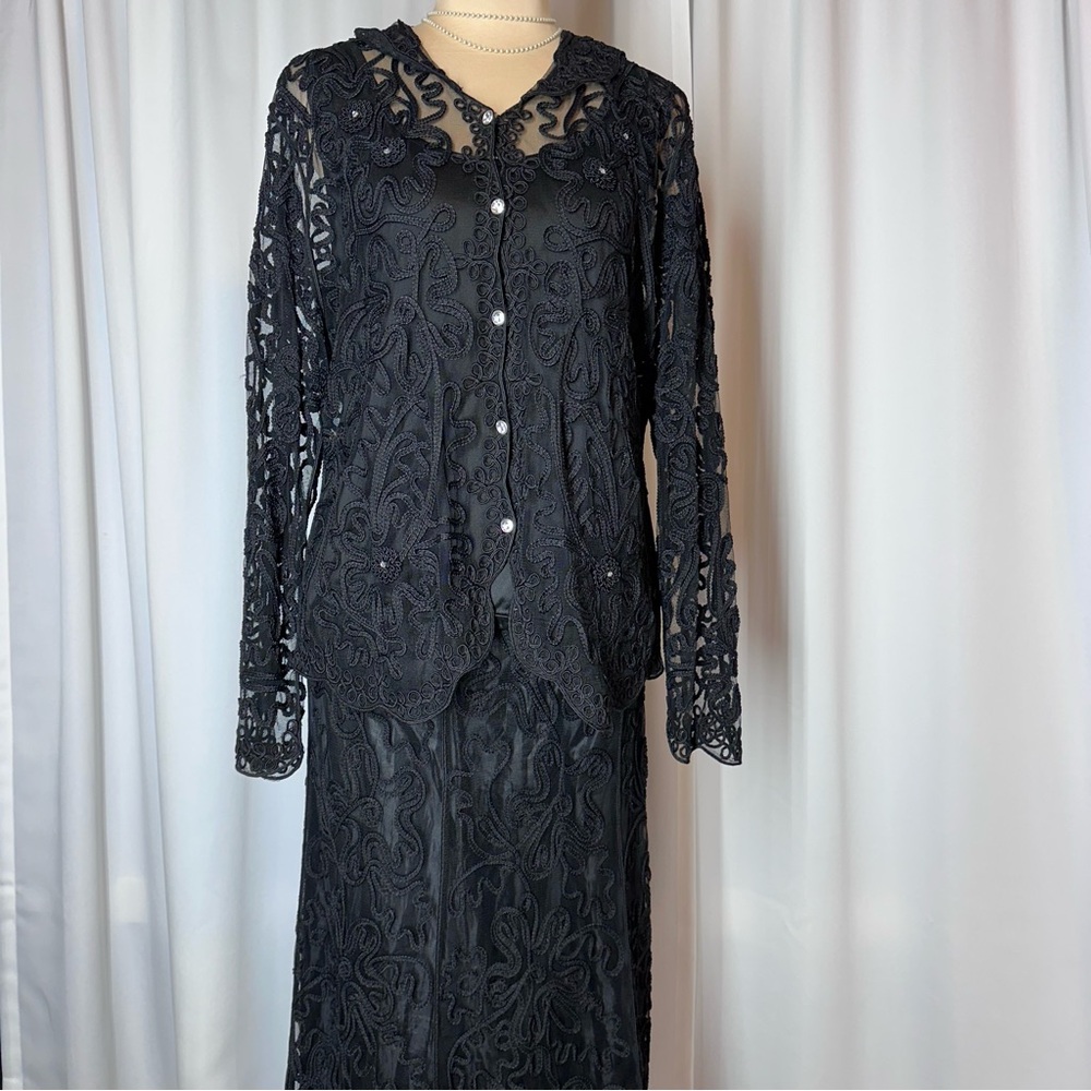 ✨ Vintage MODELIA 3 Piece Set Skirt - Shell - Jacket | Sz L Overlay Appliqué‎